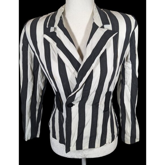 Vintage Workables by Francine Browner Black And White Striped Blazer - Picture 1 of 11